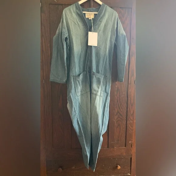 Free People Sandrine Rose Striped Blue Denim Jumpsuit - Picture 4 of 9